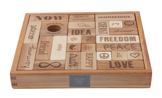Wooden Blocks in a Box, 30 pcs, Warm Shades - Wooden Story