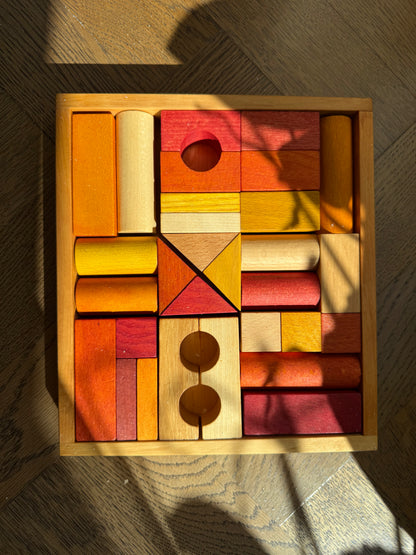 Wooden Blocks in a Box, 30 pcs, Warm Shades - Wooden Story