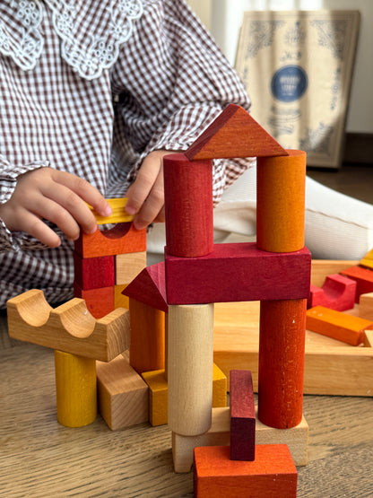 Wooden Blocks in a Box, 30 pcs, Warm Shades - Wooden Story