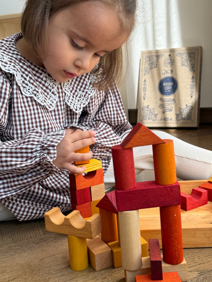Wooden Blocks in a Box, 30 pcs, Warm Shades - Wooden Story