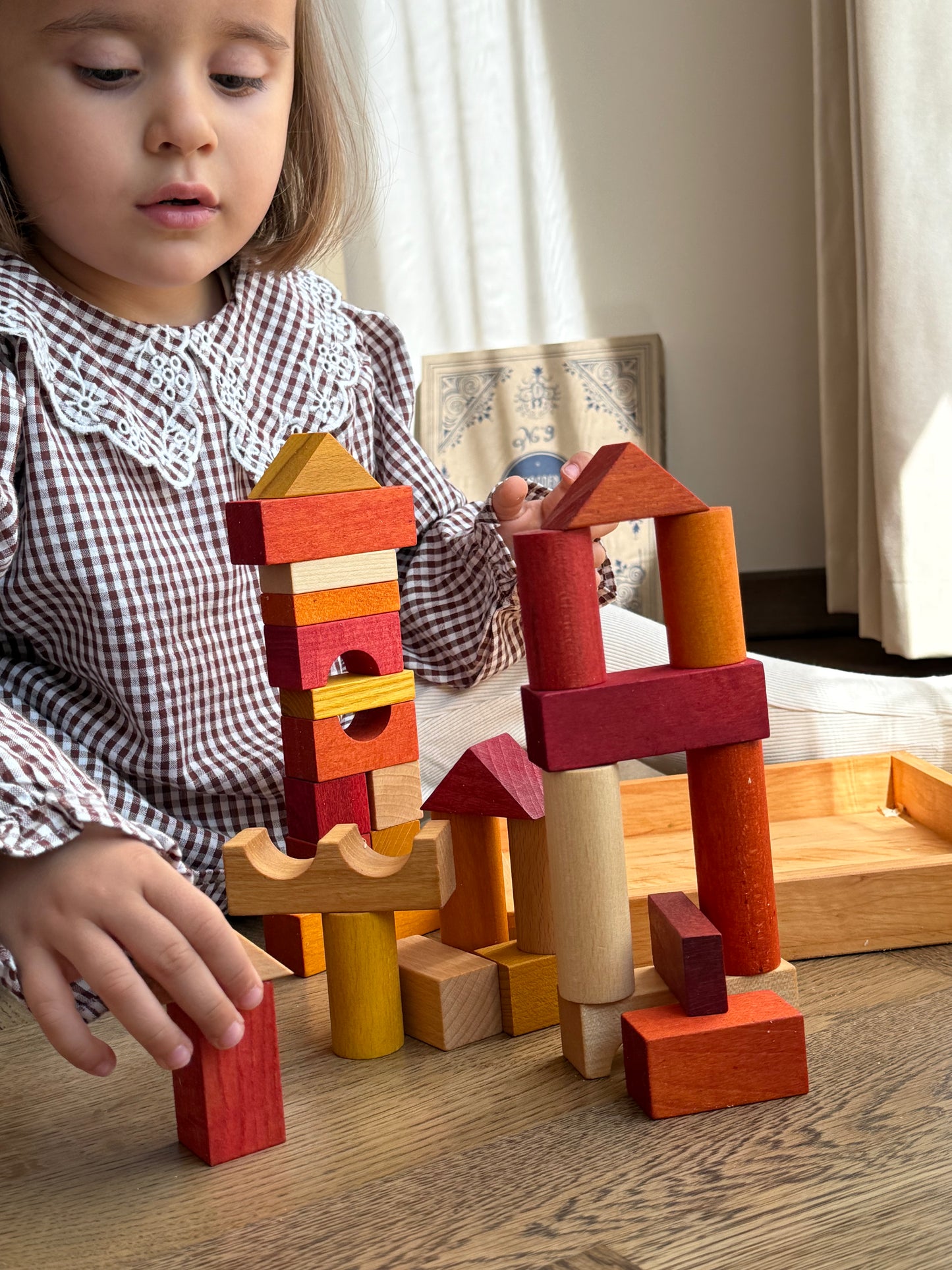 Wooden Blocks in a Box, 30 pcs, Warm Shades - Wooden Story