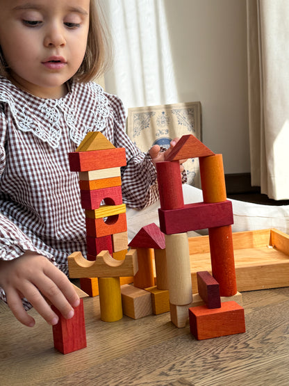 Wooden Blocks in a Box, 30 pcs, Warm Shades - Wooden Story