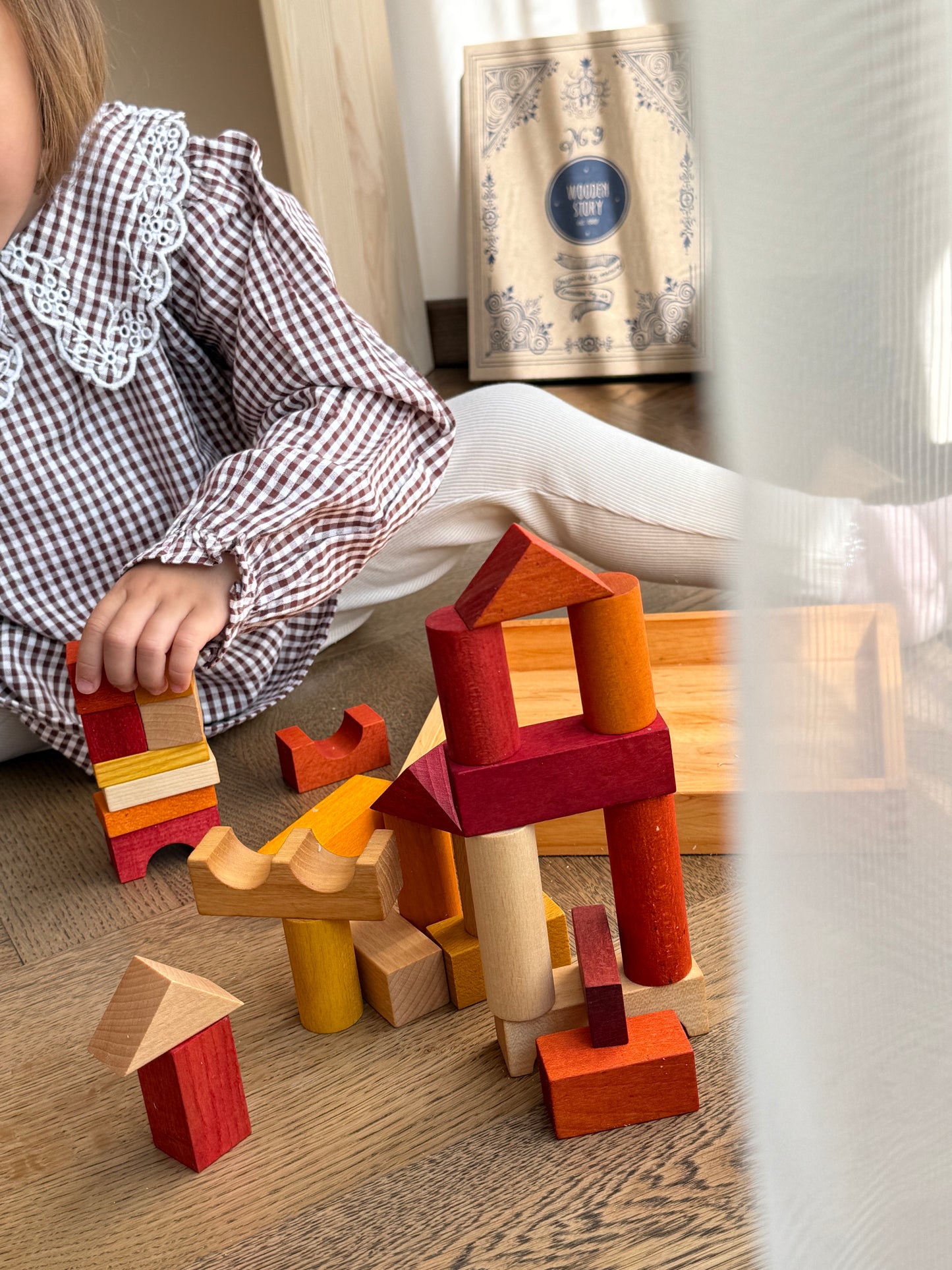 Wooden Blocks in a Box, 30 pcs, Warm Shades - Wooden Story