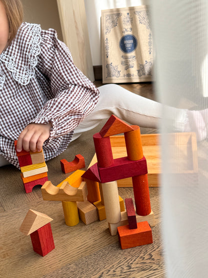 Wooden Blocks in a Box, 30 pcs, Warm Shades - Wooden Story