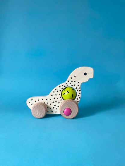 Дървена играчка Динозавър с колелца - Винтидж серия - BAJO