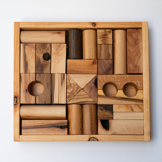 Wooden Blocks in a Box, 30 pcs, Warm Shades - Wooden Story