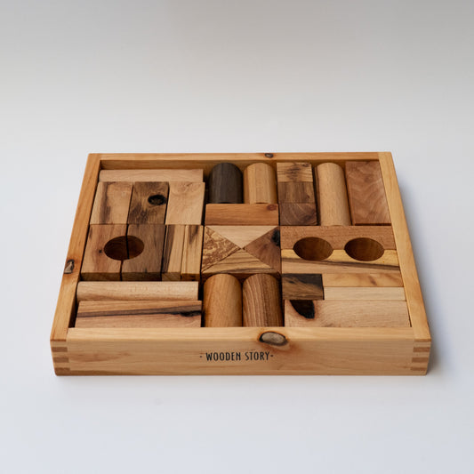 Wooden Blocks in a Box, 30 pcs, Warm Shades - Wooden Story