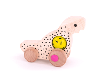 Дървена играчка Динозавър с колелца - Винтидж серия - BAJO